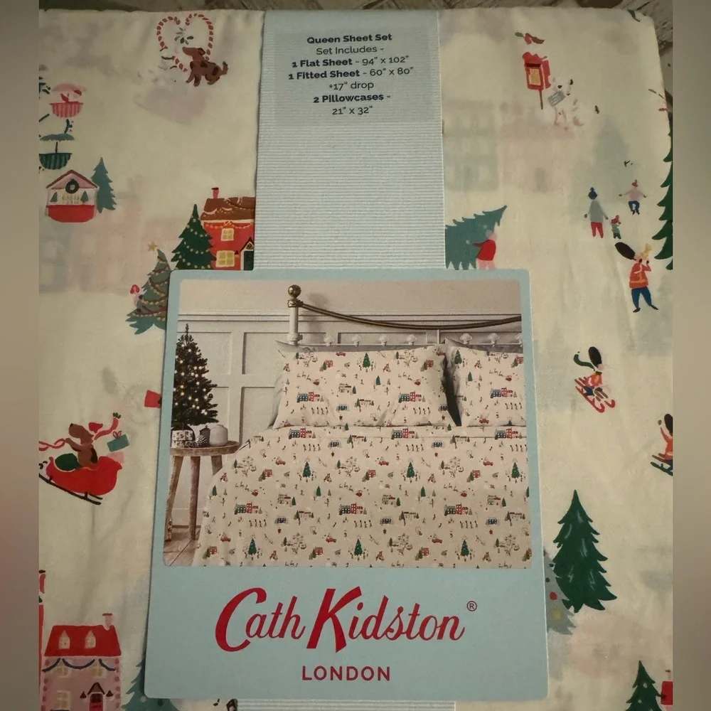 Cath Kidston”Snow day”in creamQueen Sheet Set- zoom in for details! Festive fun!
